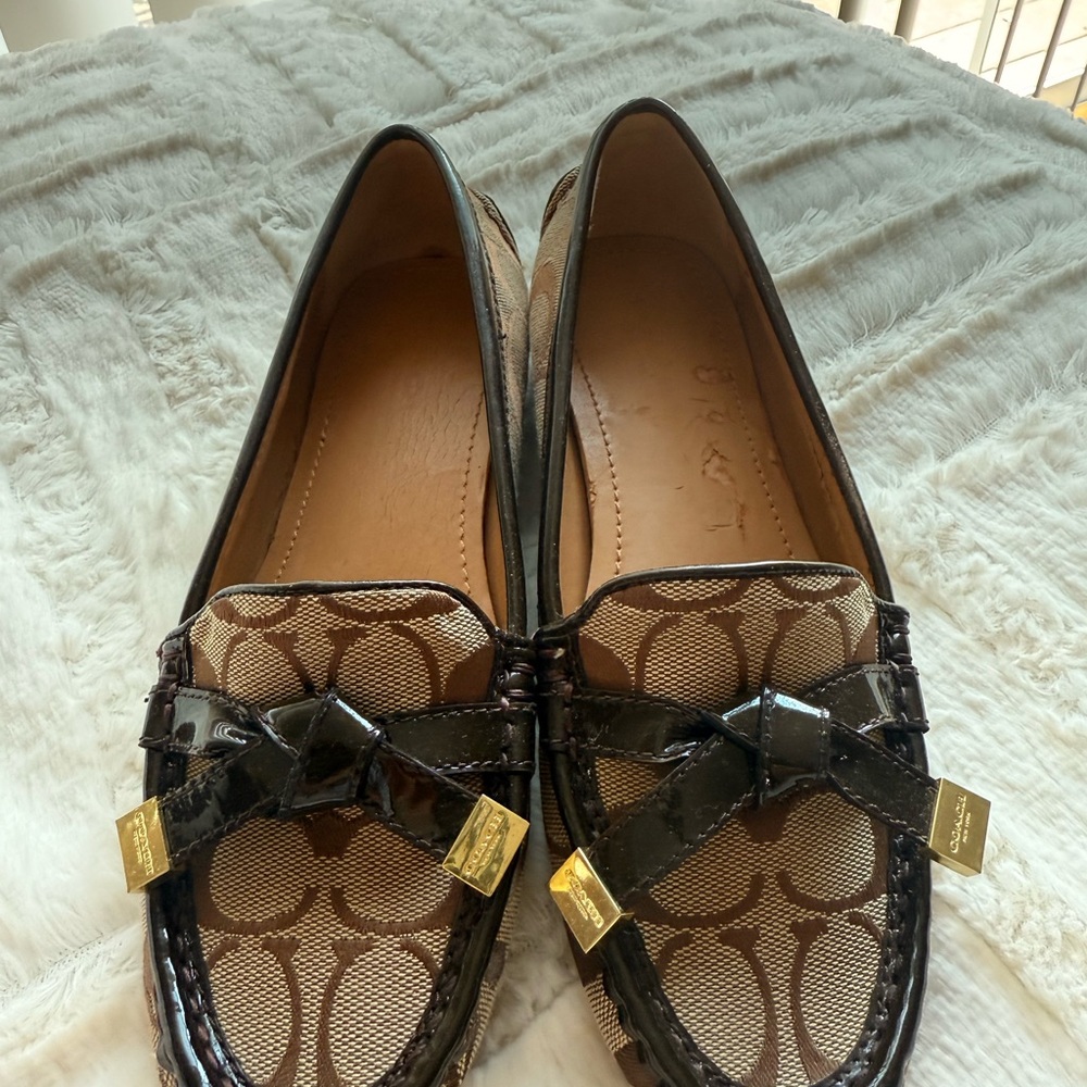 Coach Brown and Black Flats with Gold Accent